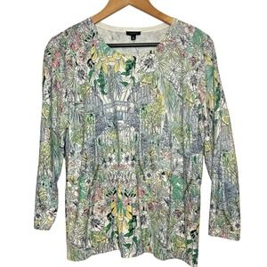 Talbots NWT Cardigan Botanical Garden Floral White Buttons Soft Feminine  XL